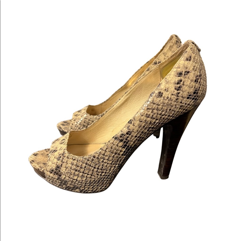 Michael Kors Snakeskin Print Open Toe Heels - 5”